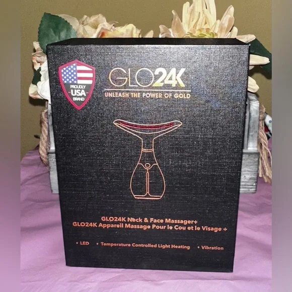 Glo24K Skin Rejuvenation Beauty Led Device for Face and Neck Black/Gold New